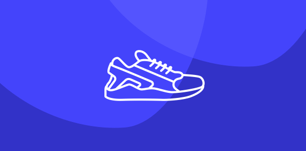 White running shoe icon on a light and dark blue background