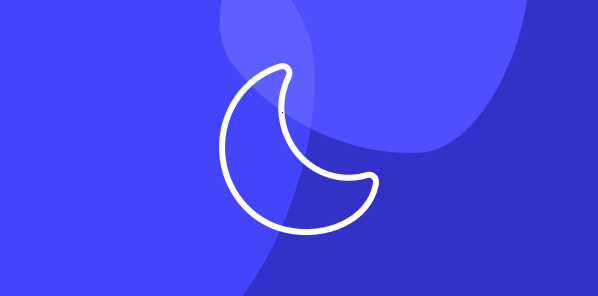 White crescent moon icon a light and dark blue background